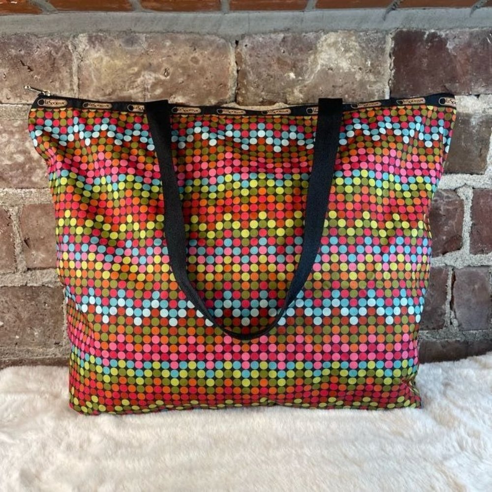 LeSportsac Women's Polka Tote Bag Zip Top Nylon Multicolor